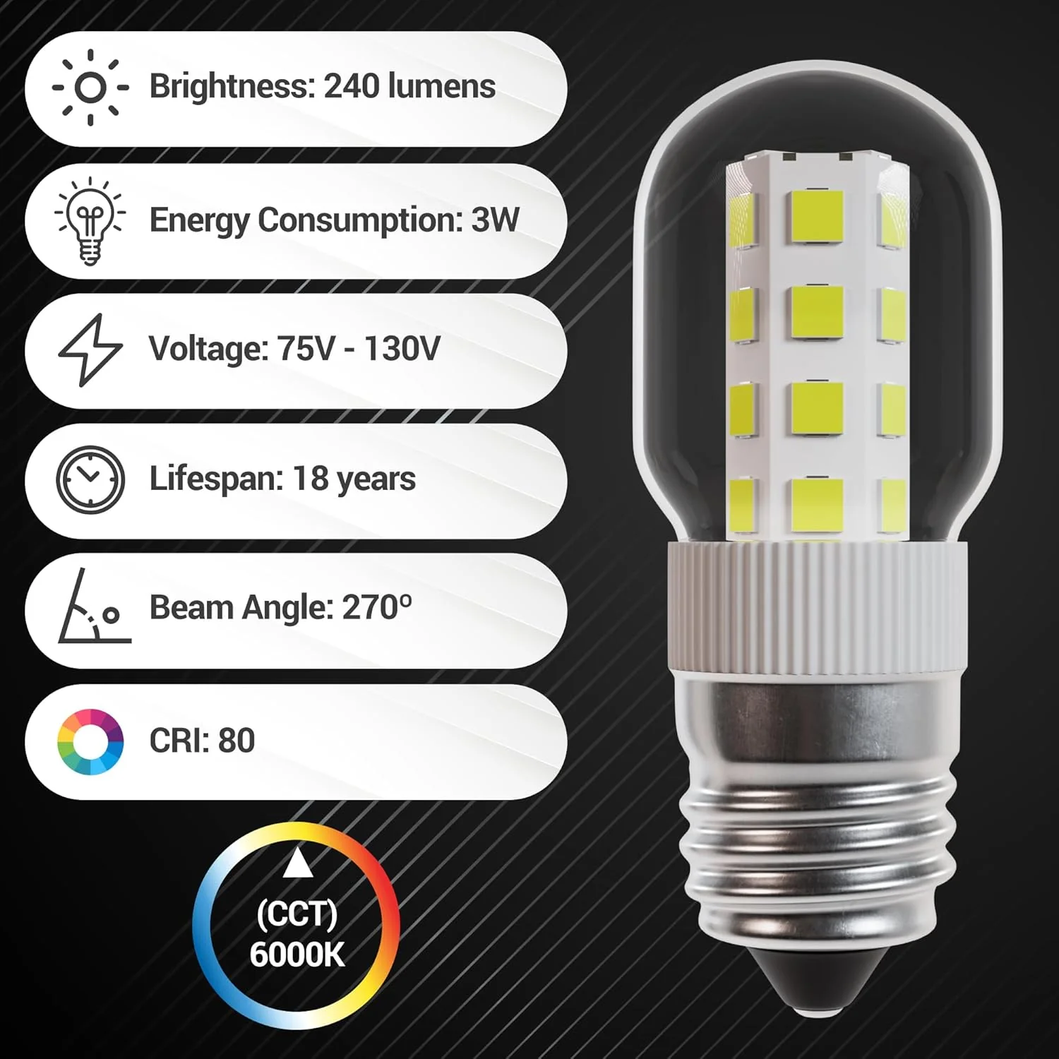 [Lifetime Warranty] 8206232A 3W E17 Base Microwave LED Bulb - Pack of 3 - Image 3