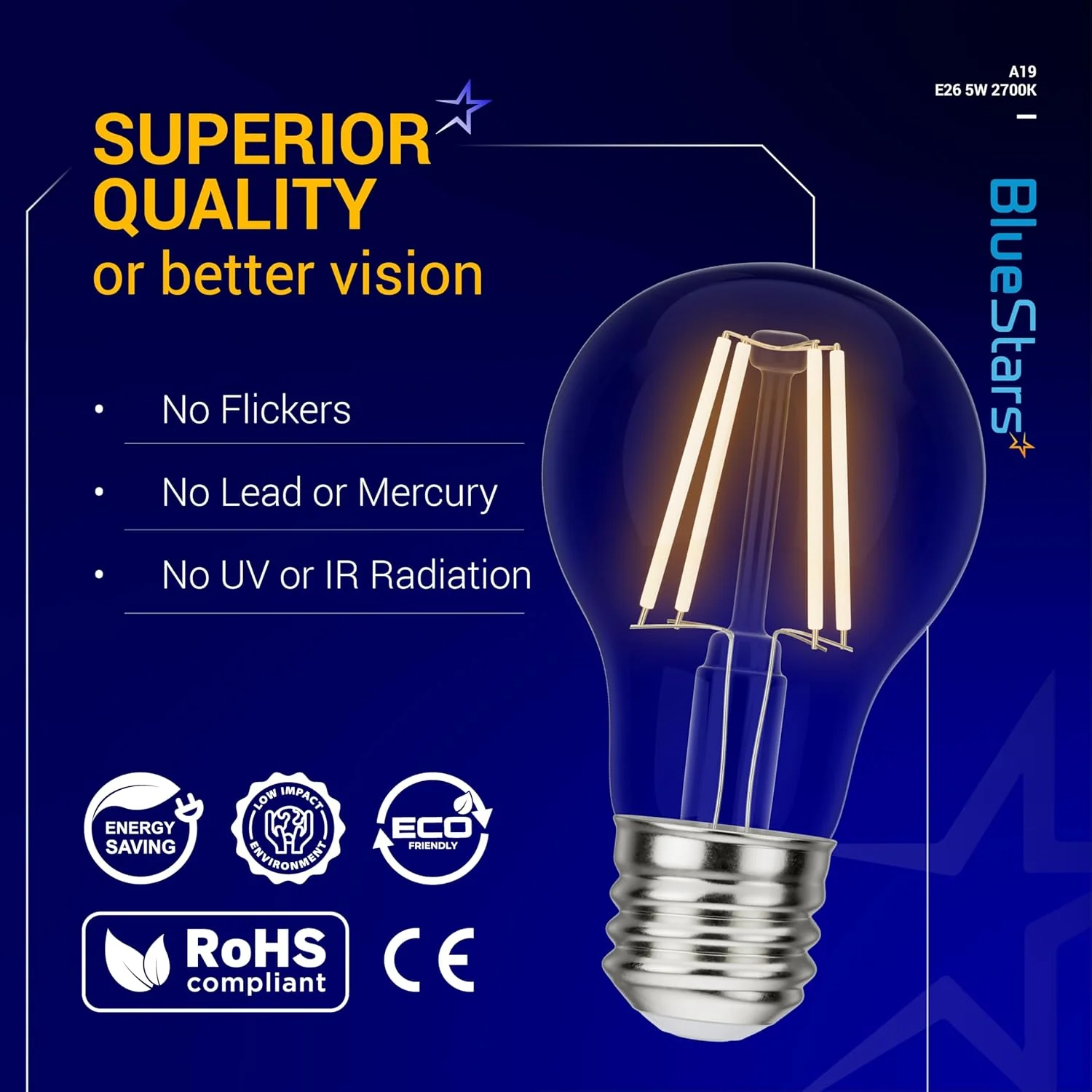 [Lifetime Warranty] A19 LED Vintage LED Filament Bulb E26 Standard Base 120V 5W (60 Watt Equivalent), 2700K Warm White - Image 7