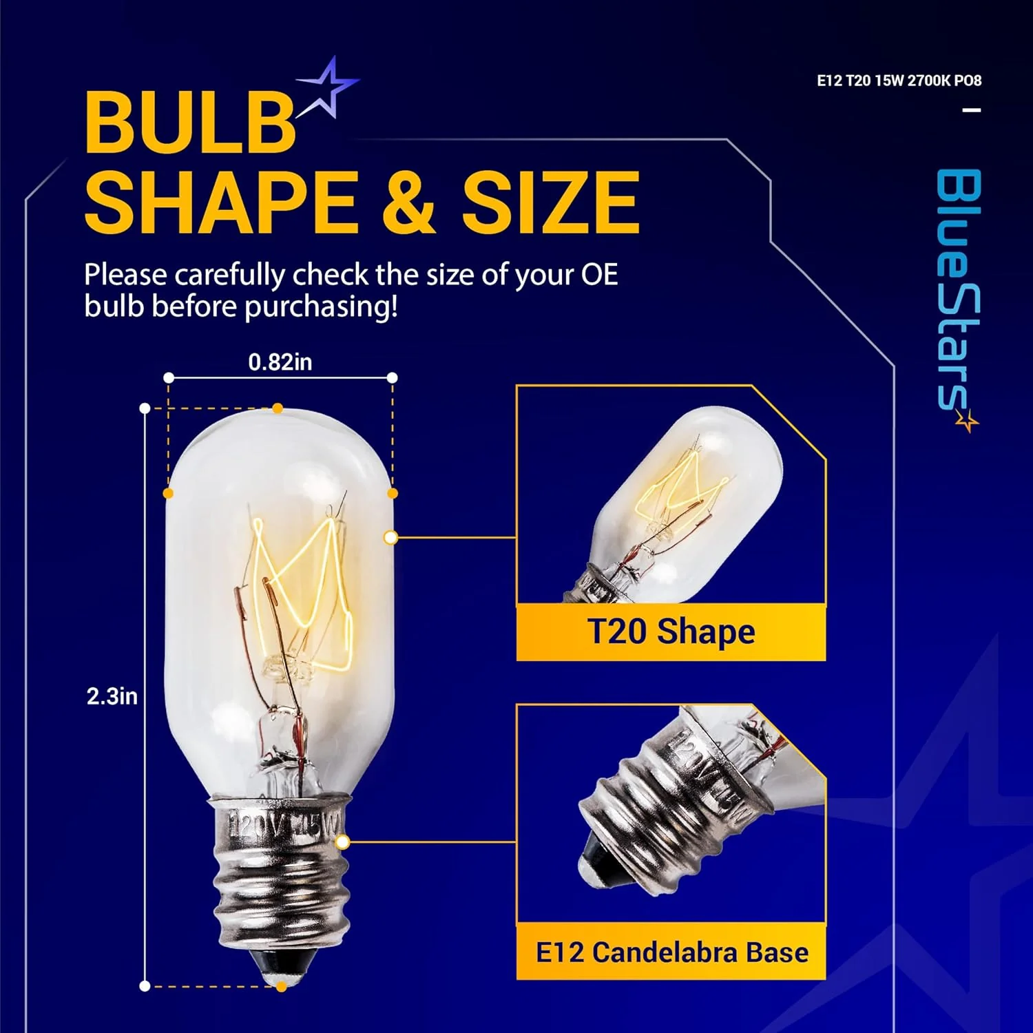 [Lifetime Warranty] E12 T20 Salt Lamp Bulb 120V 15W, 2700K Warm White - Pack of 8 - Image 3