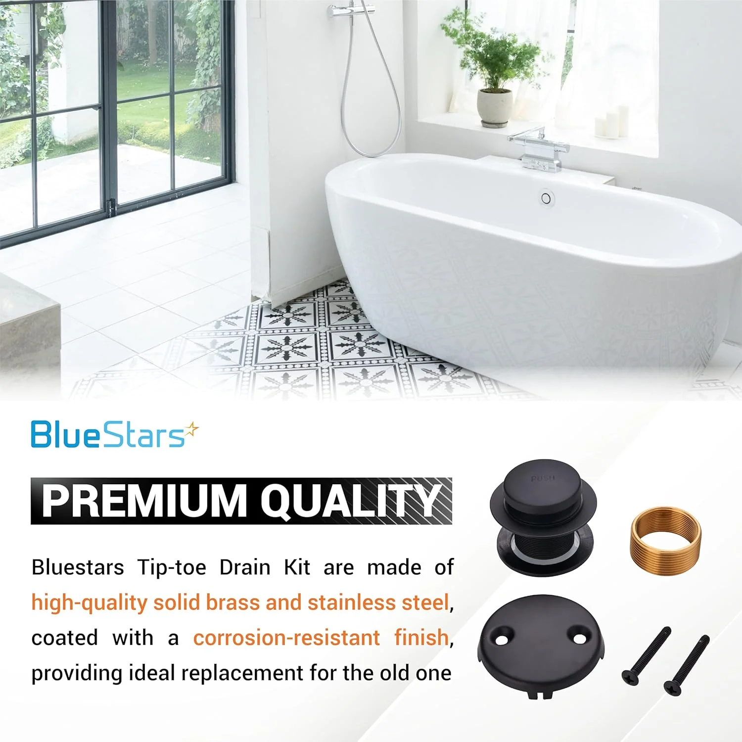 [Lifetime Warranty] Tip-Toe Tub Trim Kit Set with Two-Hole Matte Black - Image 4