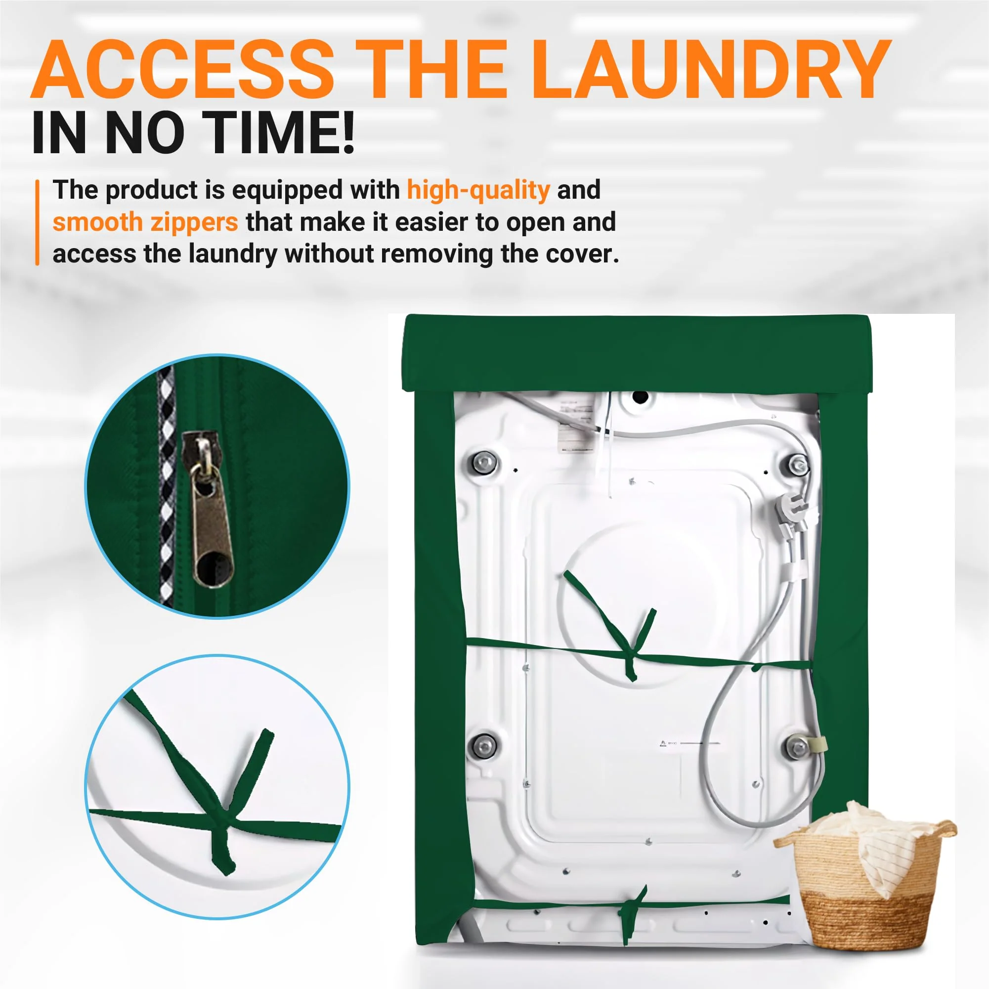 [Lifetime Warranty] Washing Machine Covers For Top-load - Premium Outdoor Protection For Most Washer Dryer Cover - W29”x D28”x H43” (Green) - Pack of 2 - Image 5